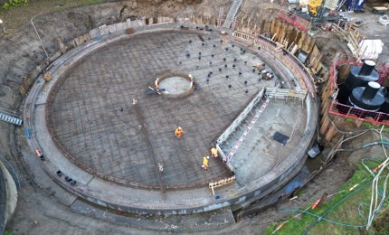 Støbning af fundament til lagertank til spildevand